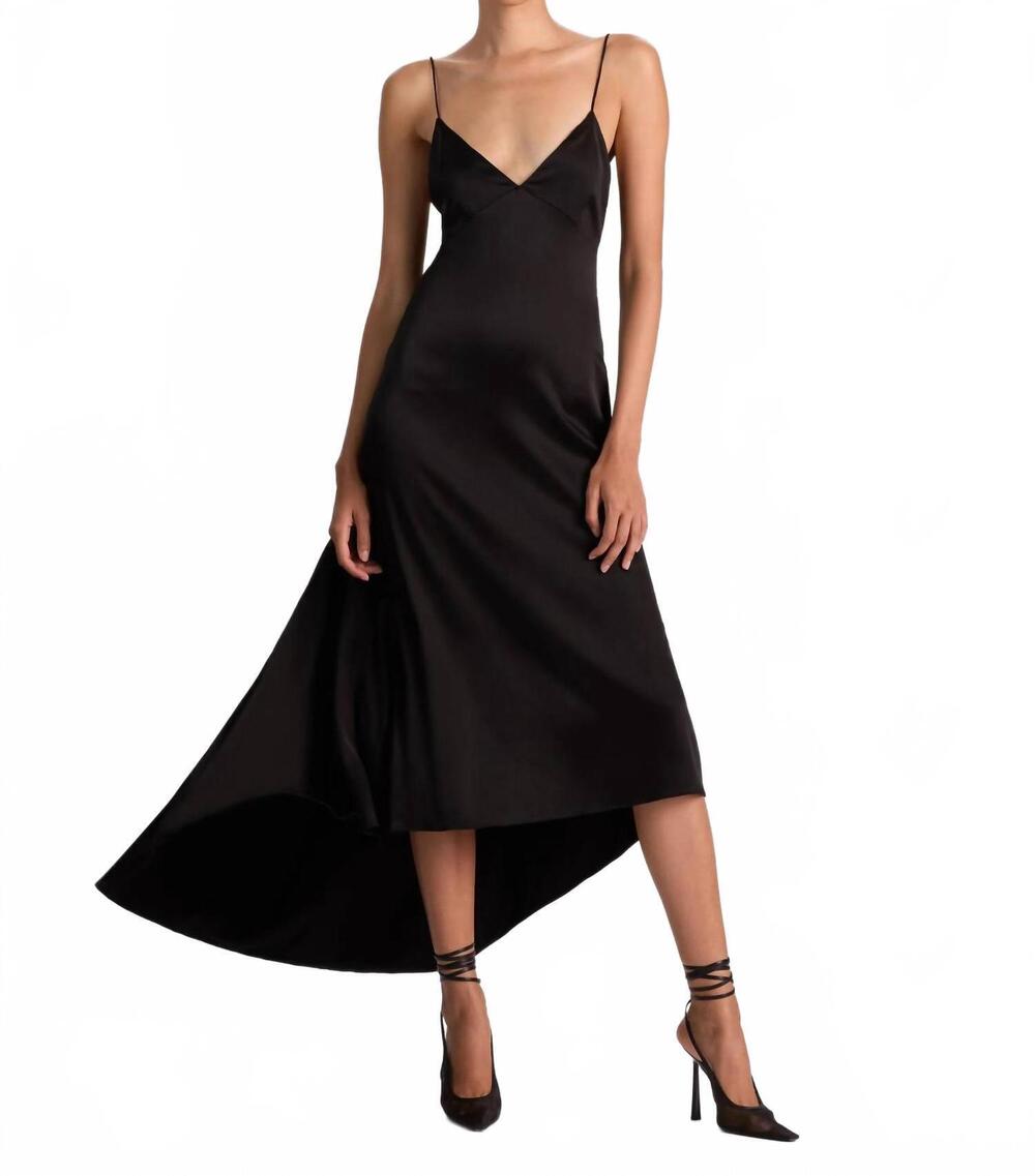 NEW ALICE + OLIVIA luciana open back asymmetrical slip dress in black - Picture 5 of 6